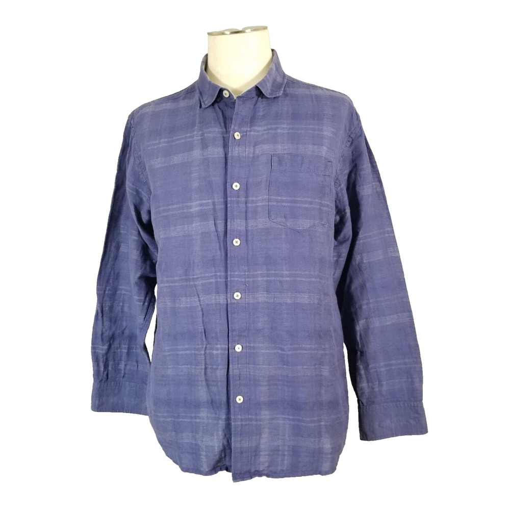 Tommy Bahama shirt mens large blue long sleeve linen blend tropical beach preppy